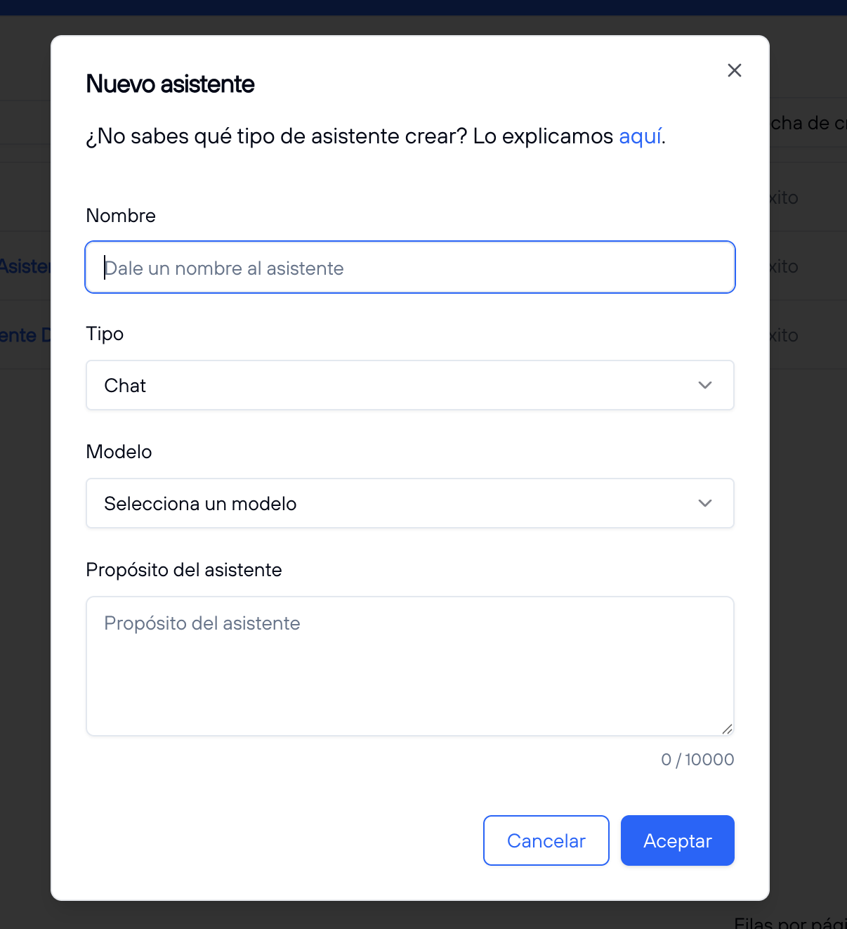 Formulario para crear un ayudante