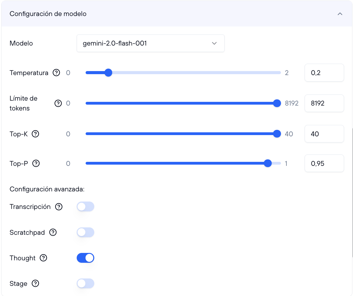 Configuración del modelo