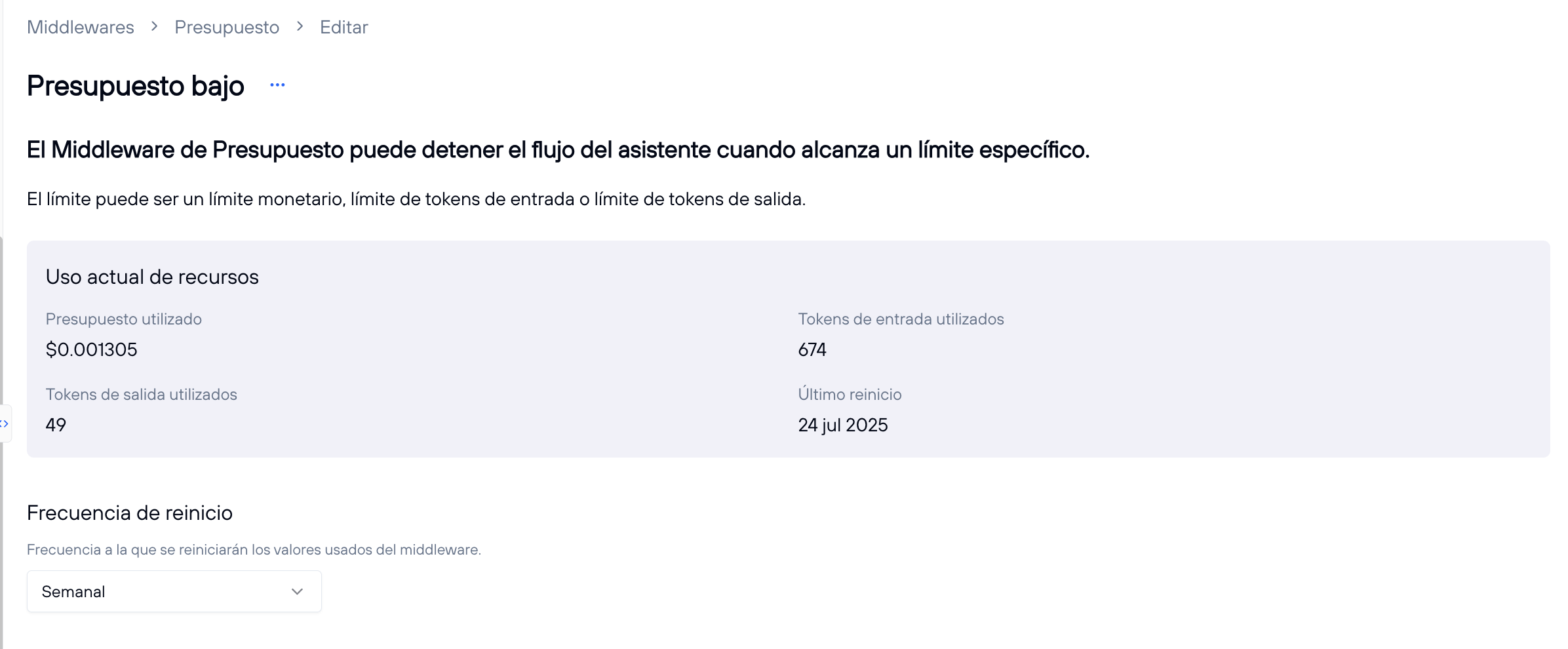 Uso de recursos del middleware de presupuesto