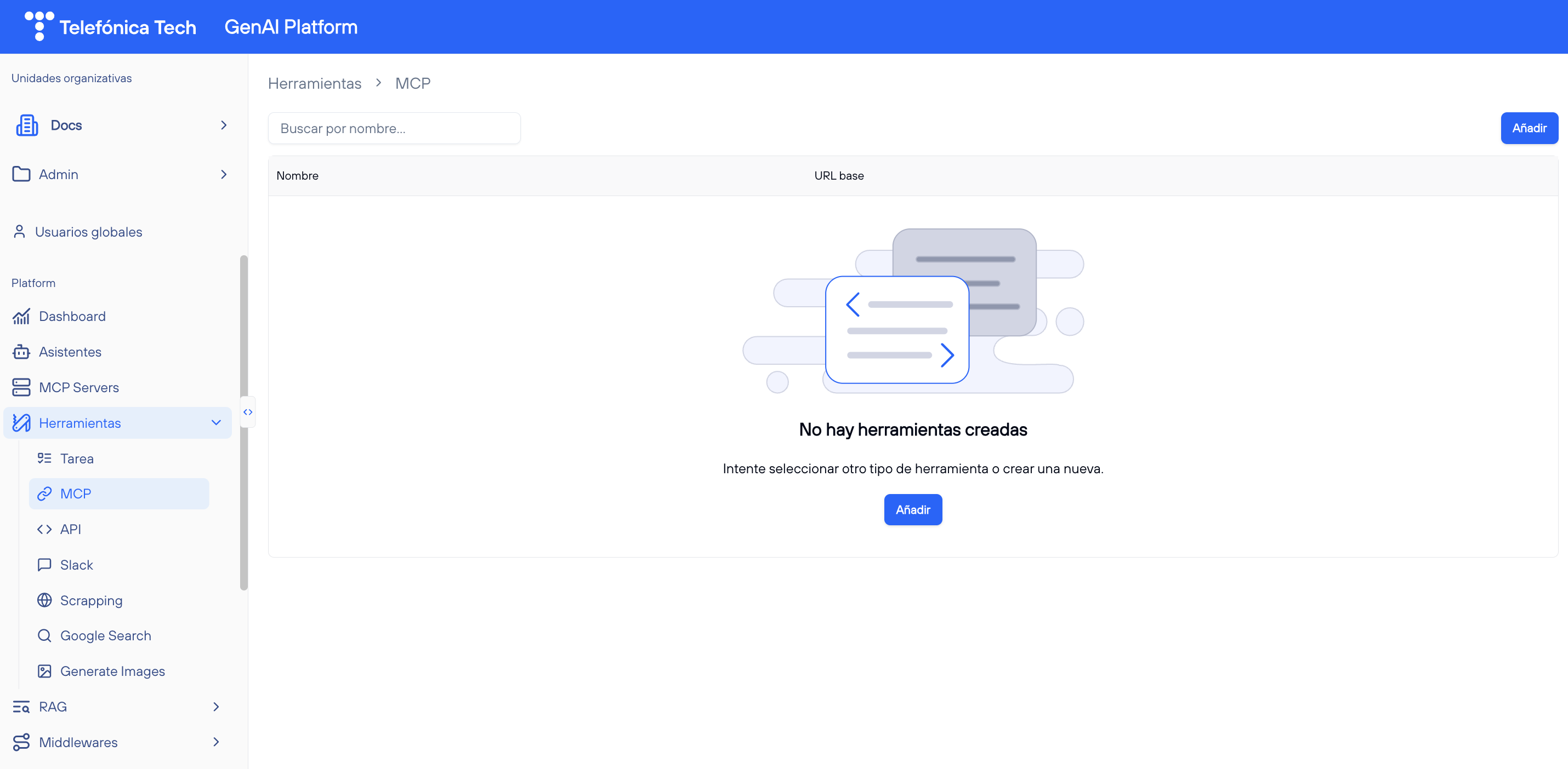 Listado de Herramientas vacío