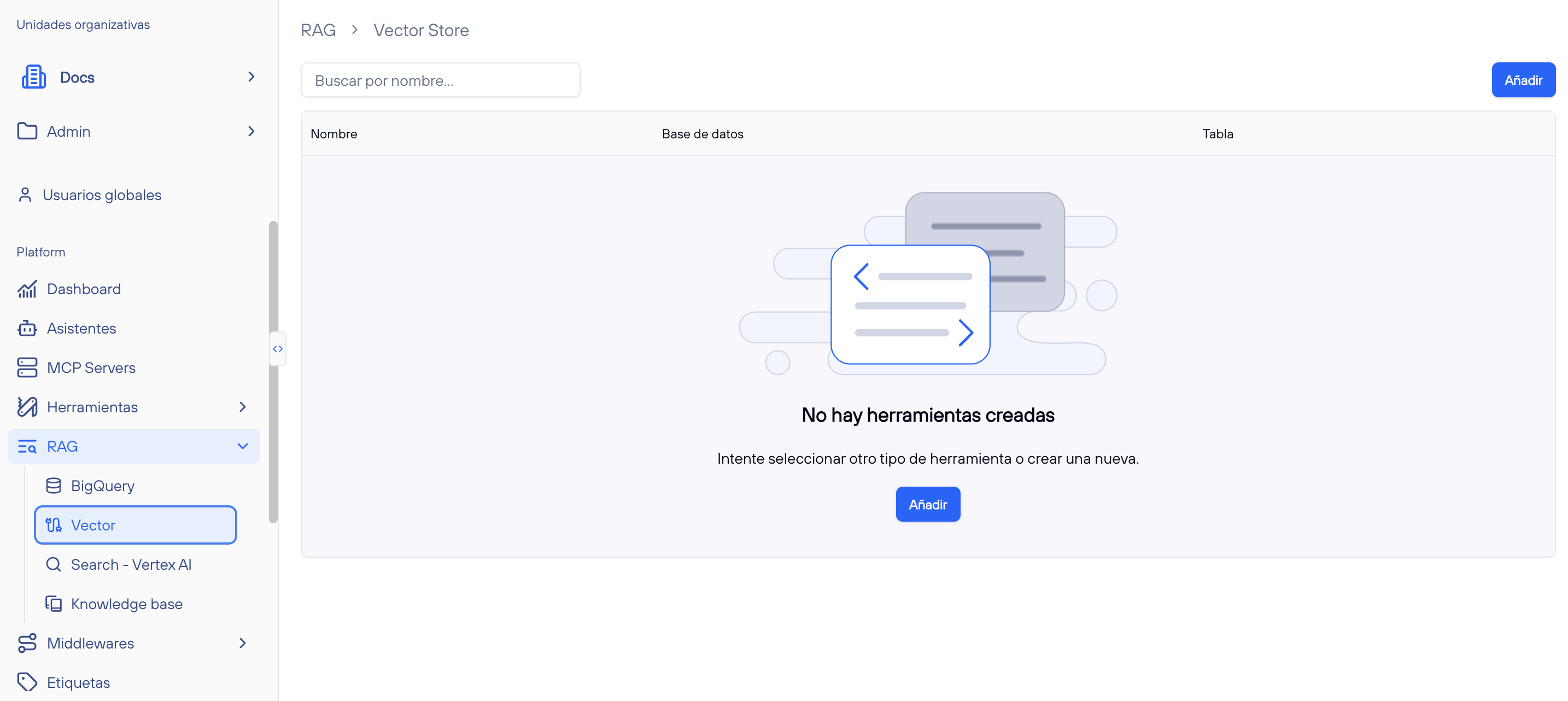 Listado de Herramientas Vector vacío